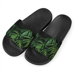 Green Monstera Leaf Print Black Slide Sandals