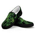 Green Monstera Leaf Print Black Slip On Sneakers