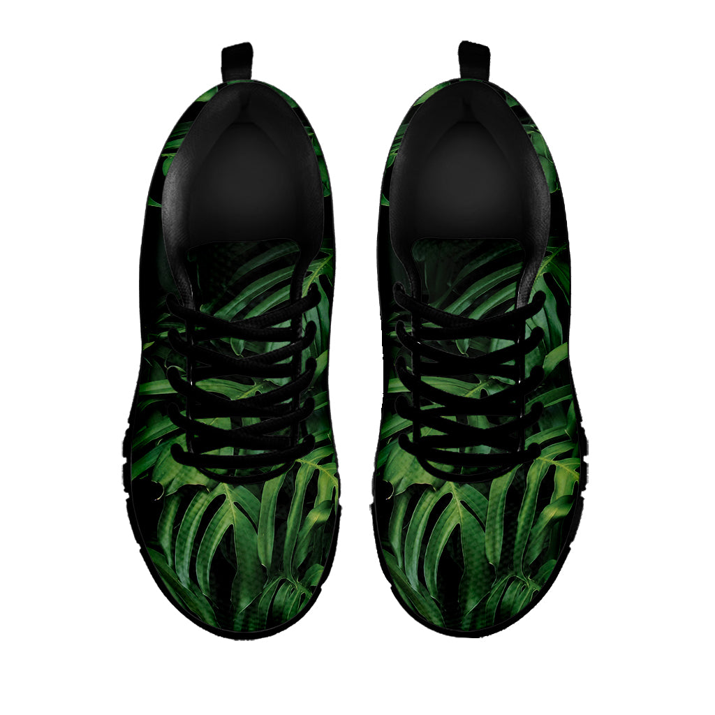 Green Monstera Leaf Print Black Sneakers