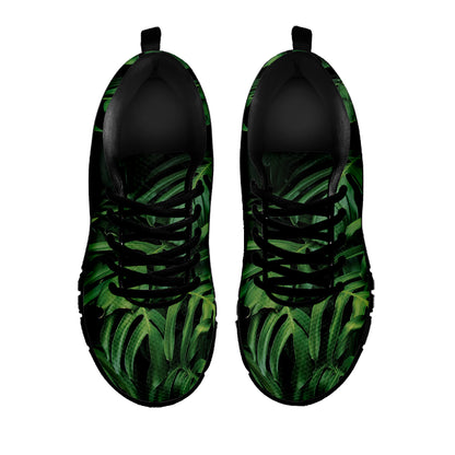 Green Monstera Leaf Print Black Sneakers