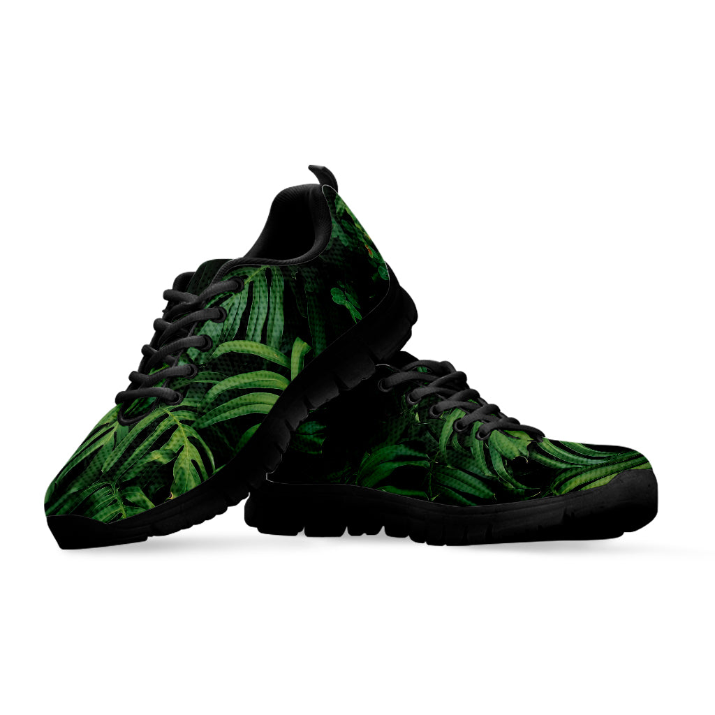 Green Monstera Leaf Print Black Sneakers