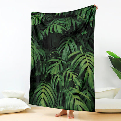 Green Monstera Leaf Print Blanket
