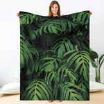 Green Monstera Leaf Print Blanket