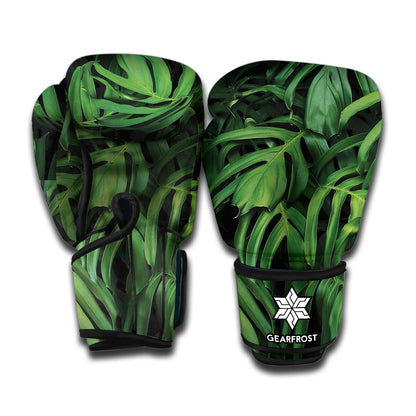 Green Monstera Leaf Print Boxing Gloves