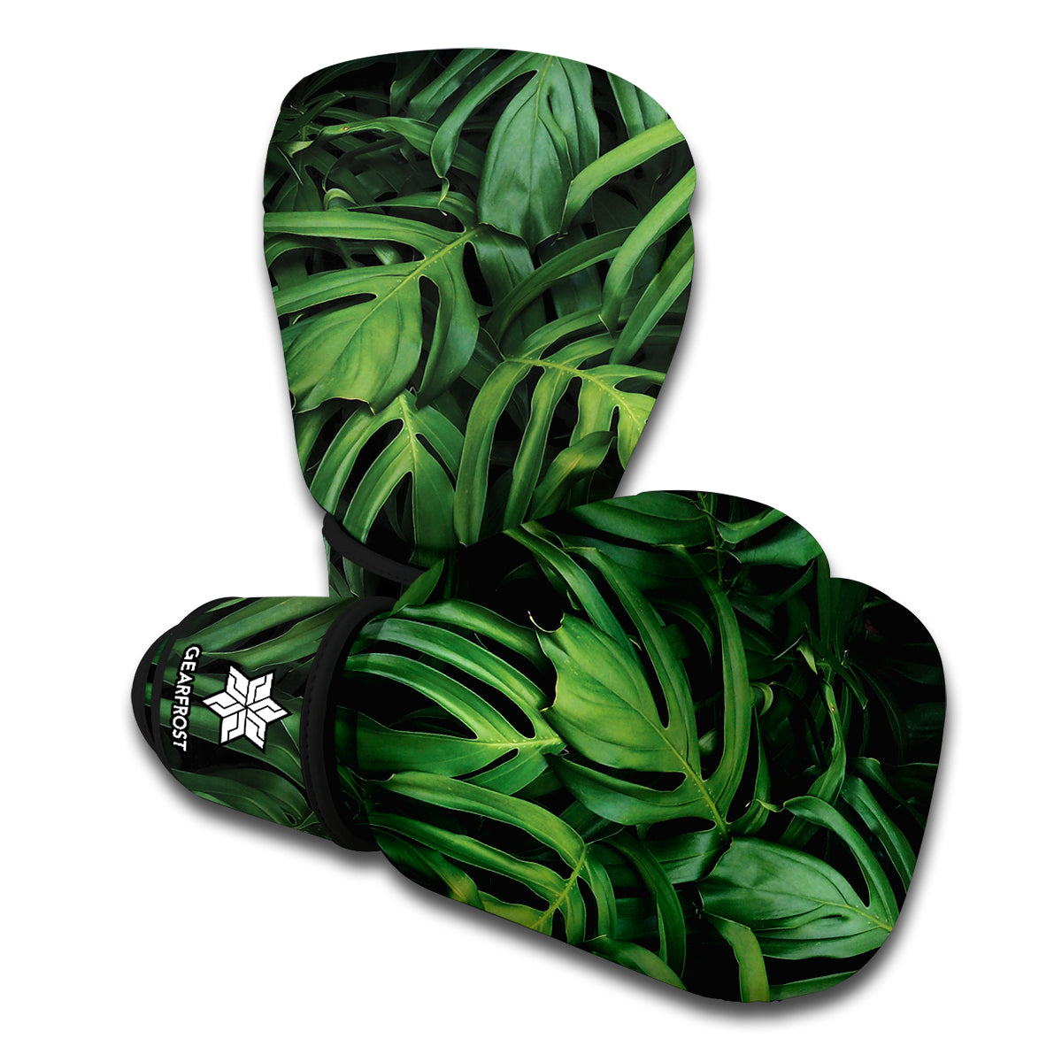 Green Monstera Leaf Print Boxing Gloves