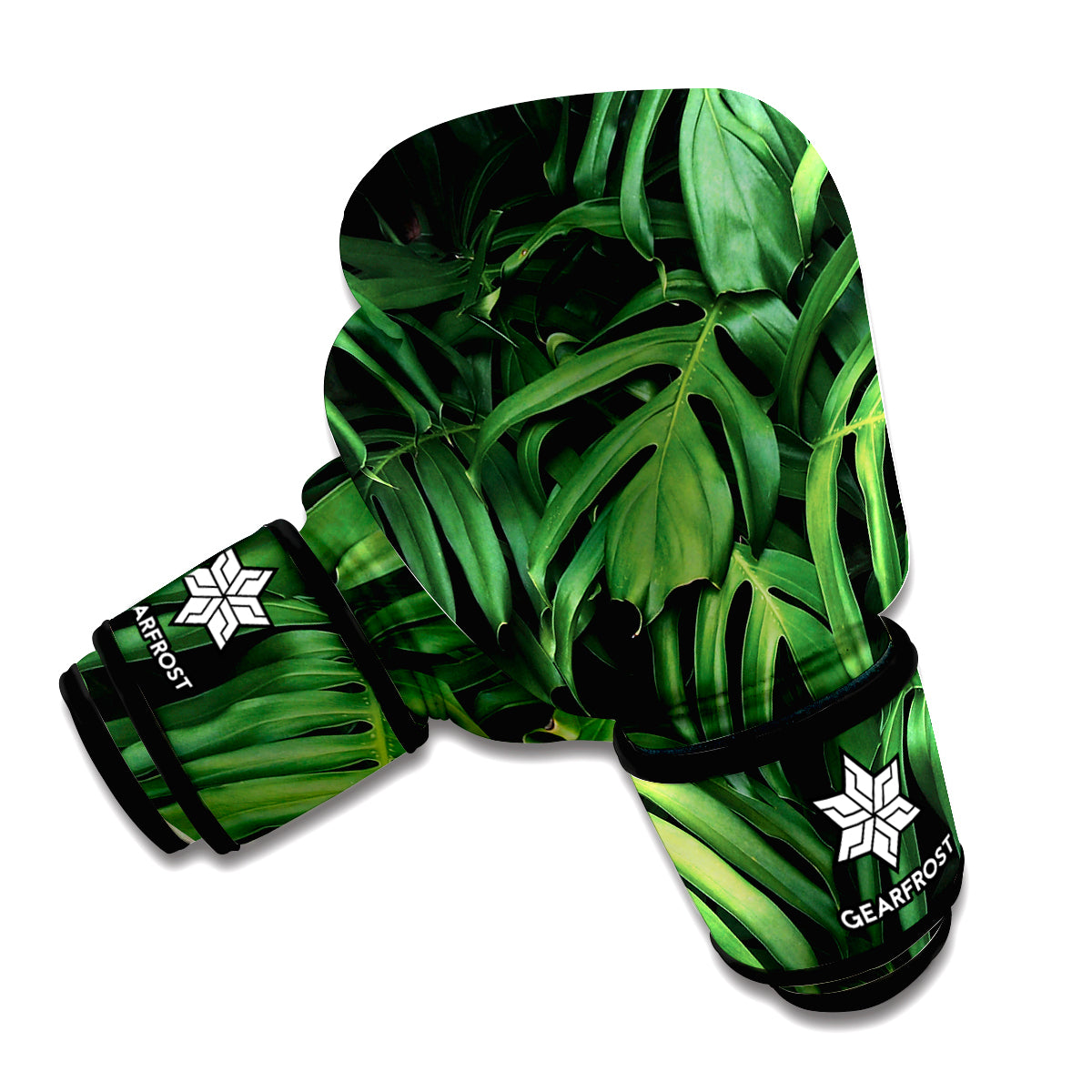 Green Monstera Leaf Print Boxing Gloves