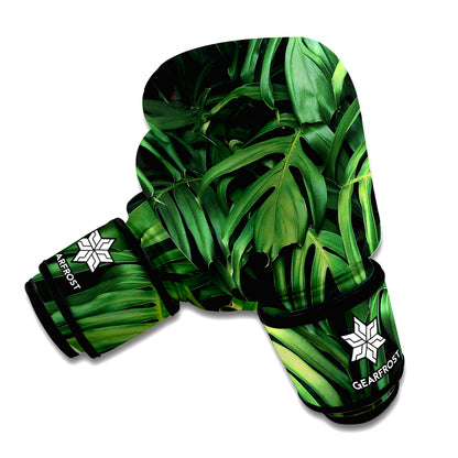 Green Monstera Leaf Print Boxing Gloves