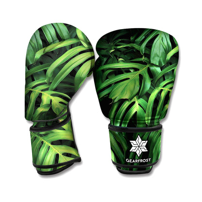 Green Monstera Leaf Print Boxing Gloves