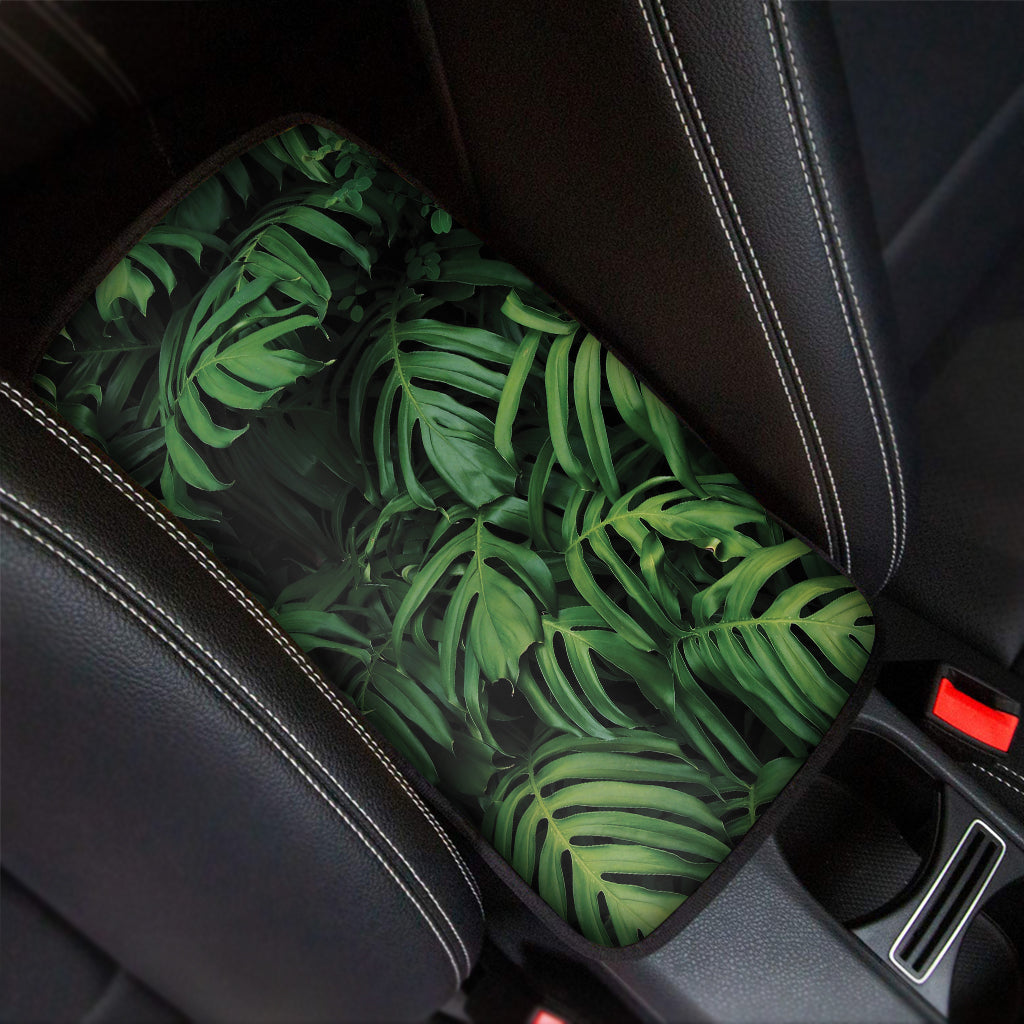 Green Monstera Leaf Print Car Center Console Cover