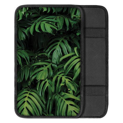 Green Monstera Leaf Print Car Center Console Cover