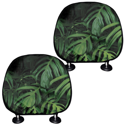 Green Monstera Leaf Print Car Headrest Covers