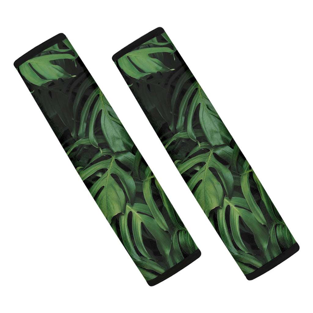 Green Monstera Leaf Print Car Seat Belt Covers