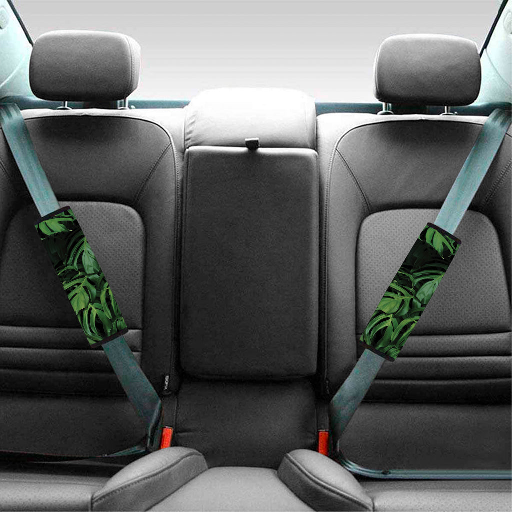 Green Monstera Leaf Print Car Seat Belt Covers