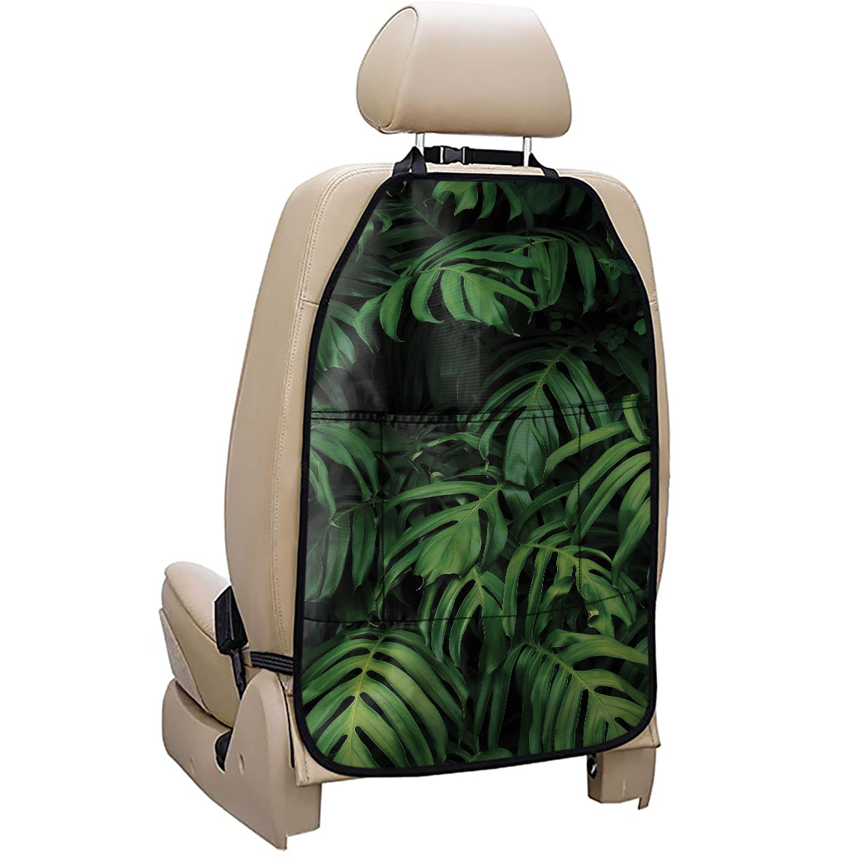 Green Monstera Leaf Print Car Seat Organizers