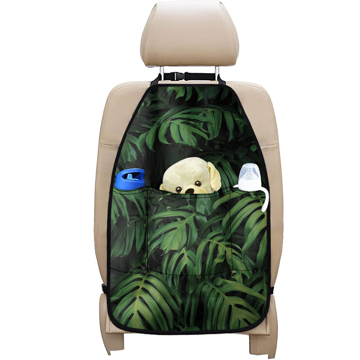Green Monstera Leaf Print Car Seat Organizers
