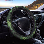 Green Monstera Leaf Print Car Steering Wheel Cover