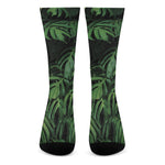 Green Monstera Leaf Print Crew Socks