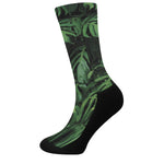 Green Monstera Leaf Print Crew Socks