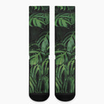 Green Monstera Leaf Print Crew Socks