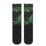 Green Monstera Leaf Print Crew Socks