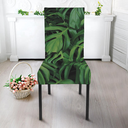 Green Monstera Leaf Print Dining Chair Slipcover