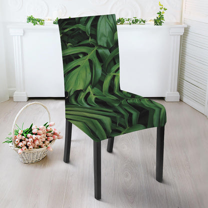 Green Monstera Leaf Print Dining Chair Slipcover