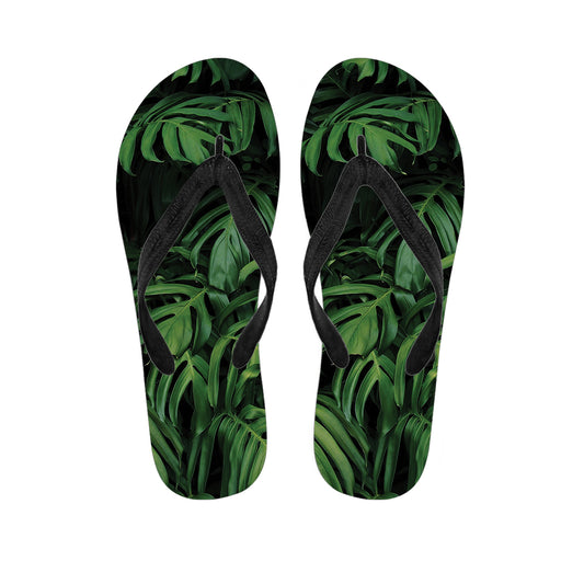 Green Monstera Leaf Print Flip Flops