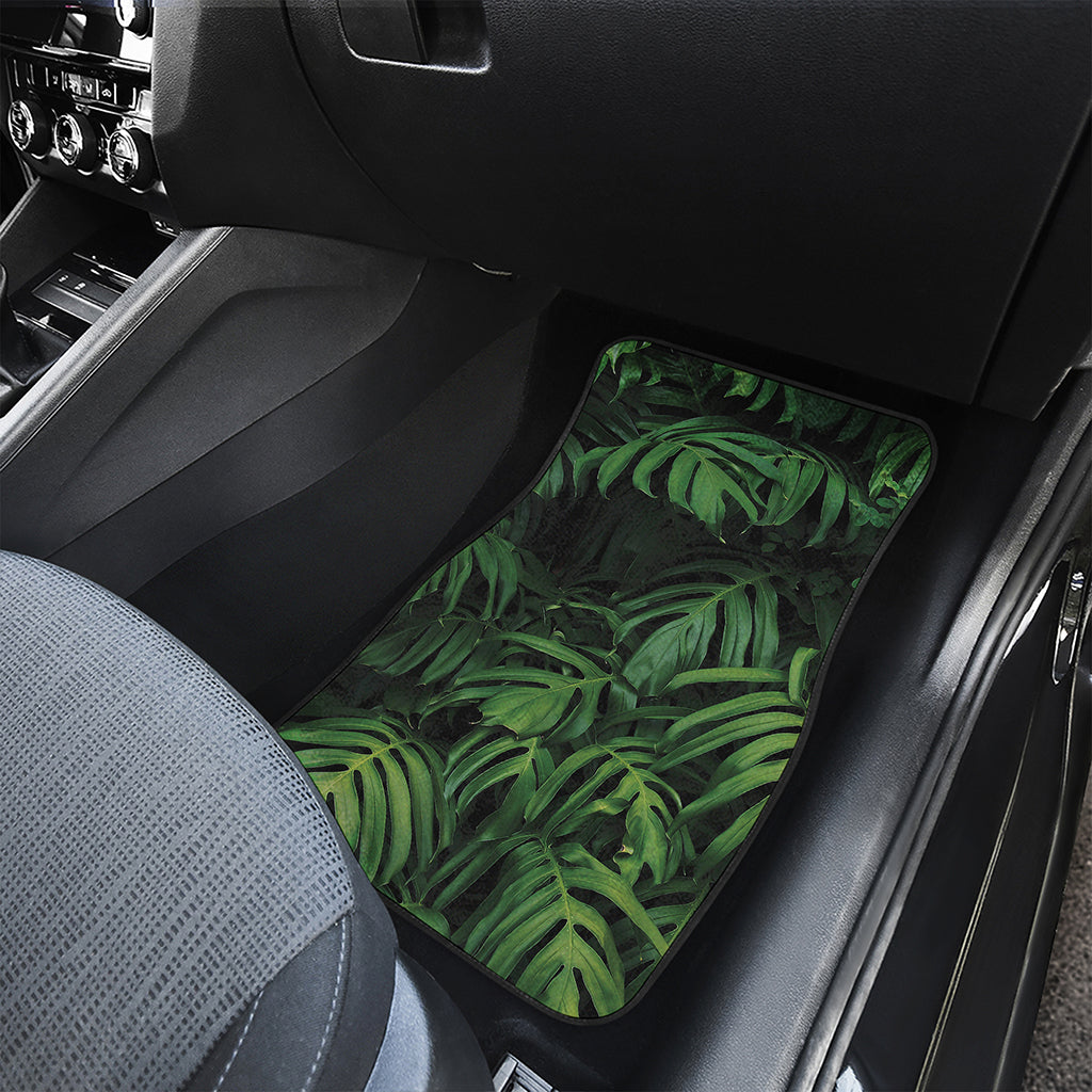 Green Monstera Leaf Print Front and Back Car Floor Mats