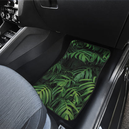 Green Monstera Leaf Print Front and Back Car Floor Mats