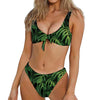Green Monstera Leaf Print Front Bow Tie Bikini