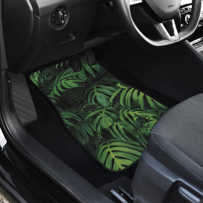 Green Monstera Leaf Print Front Car Floor Mats