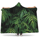 Green Monstera Leaf Print Hooded Blanket
