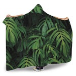 Green Monstera Leaf Print Hooded Blanket