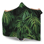 Green Monstera Leaf Print Hooded Blanket