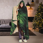 Green Monstera Leaf Print Hooded Blanket