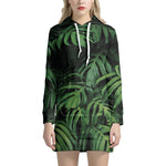 Green Monstera Leaf Print Hoodie Dress