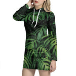 Green Monstera Leaf Print Hoodie Dress