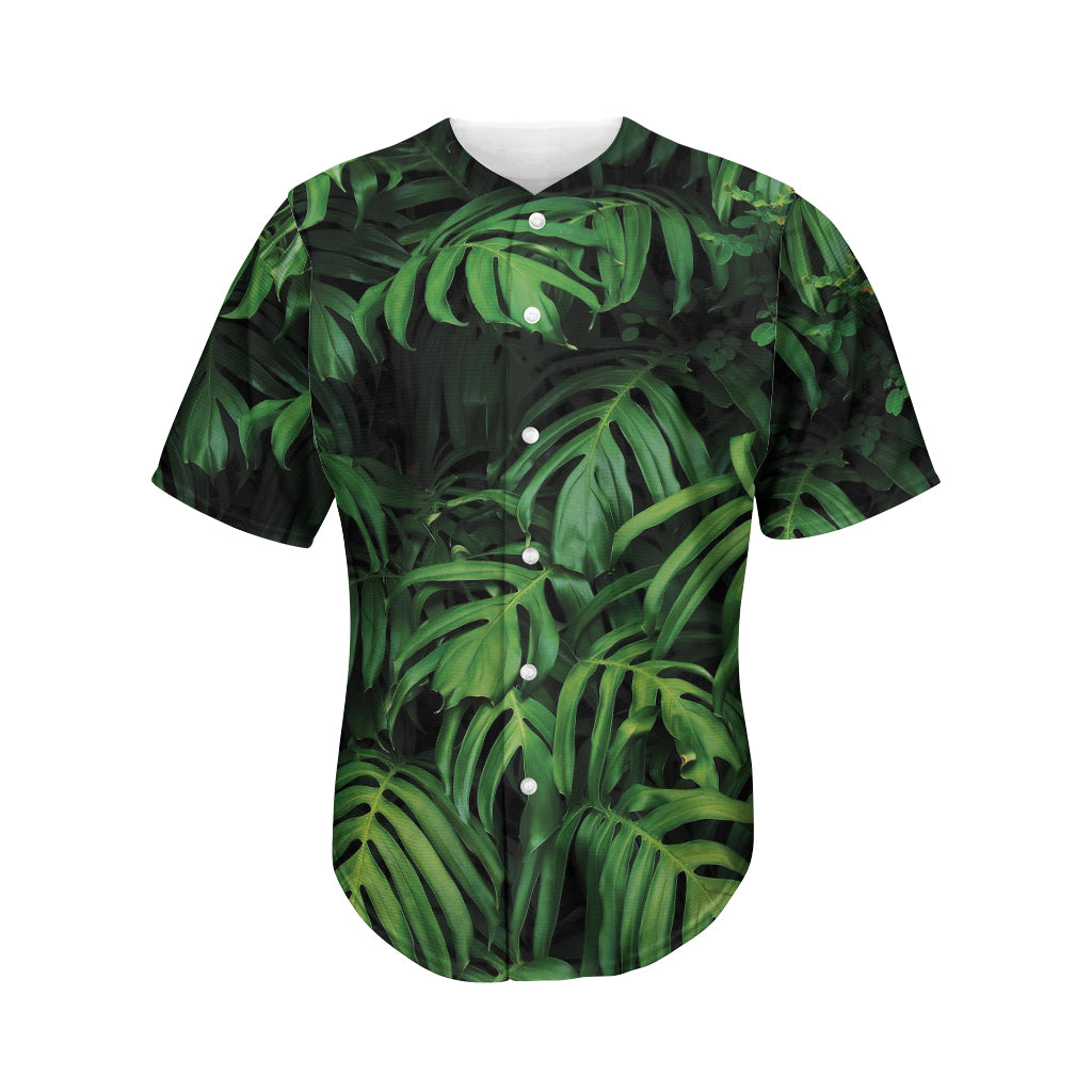 Green Monstera Leaf Print Men's Baseball Jersey