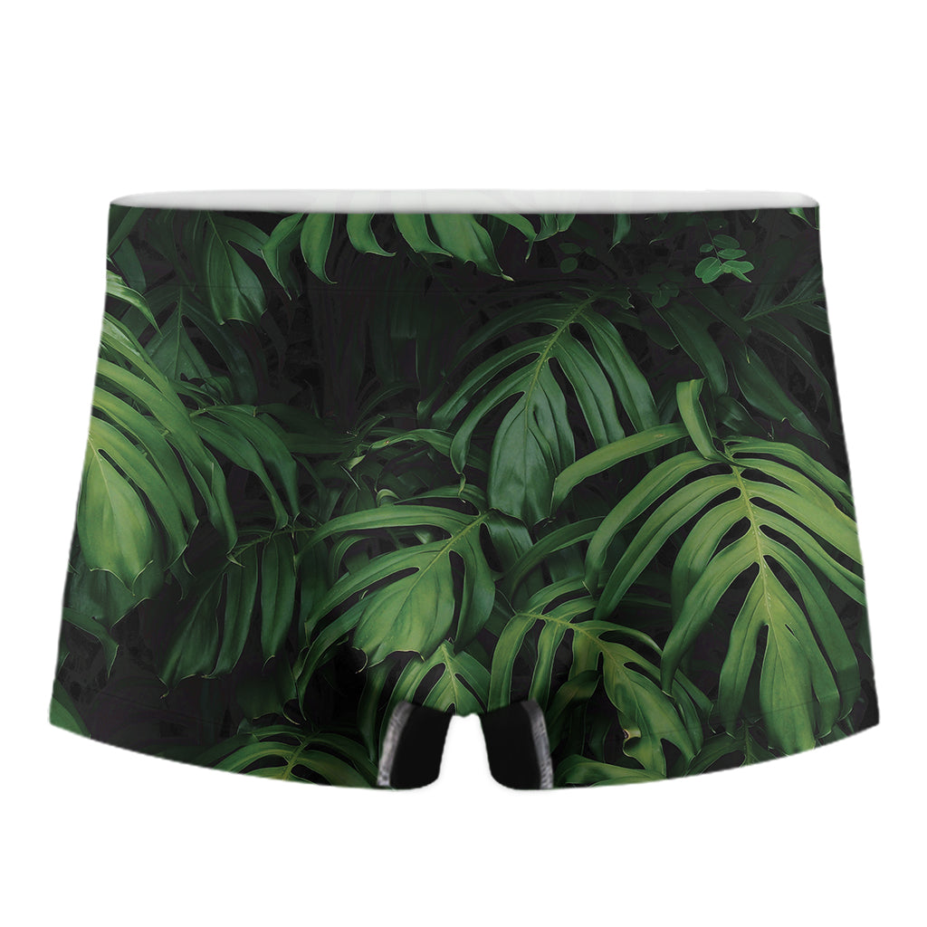 Green Monstera Leaf Print Men's Boxer Briefs