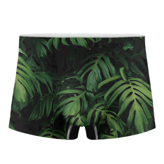 Green Monstera Leaf Print Men's Boxer Briefs