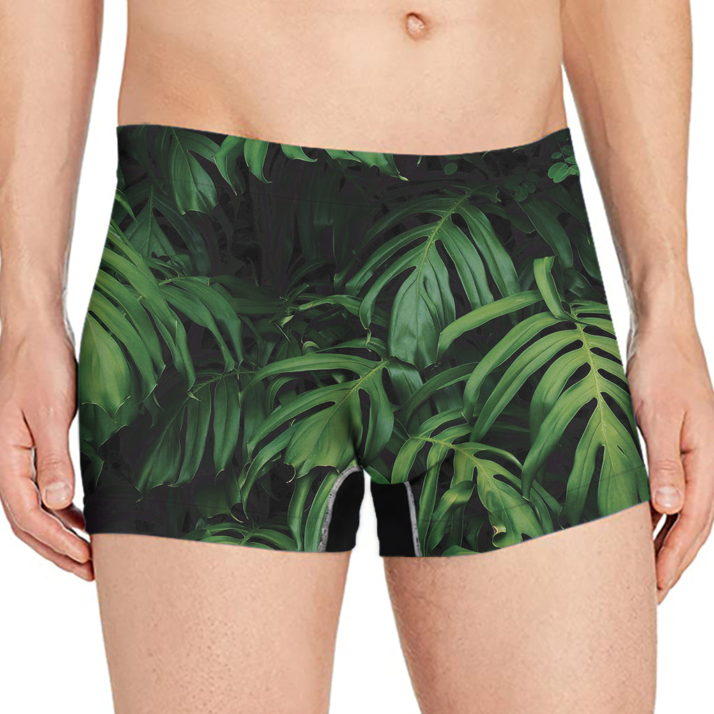 Green Monstera Leaf Print Men's Boxer Briefs