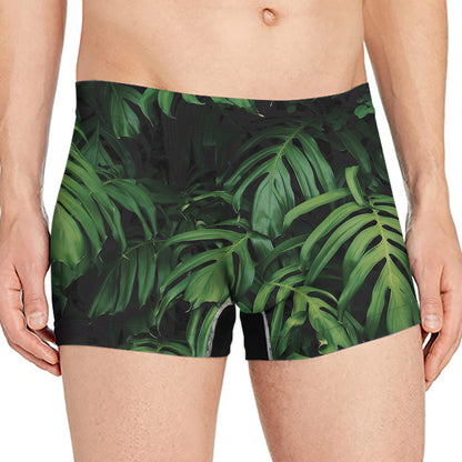 Green Monstera Leaf Print Men's Boxer Briefs