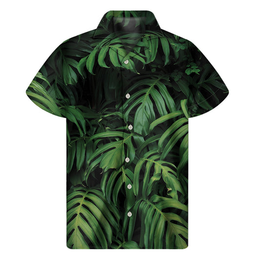 Green Monstera Leaf Print Men's Short Sleeve Shirt