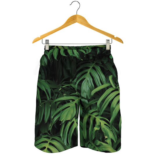 Green Monstera Leaf Print Men's Shorts