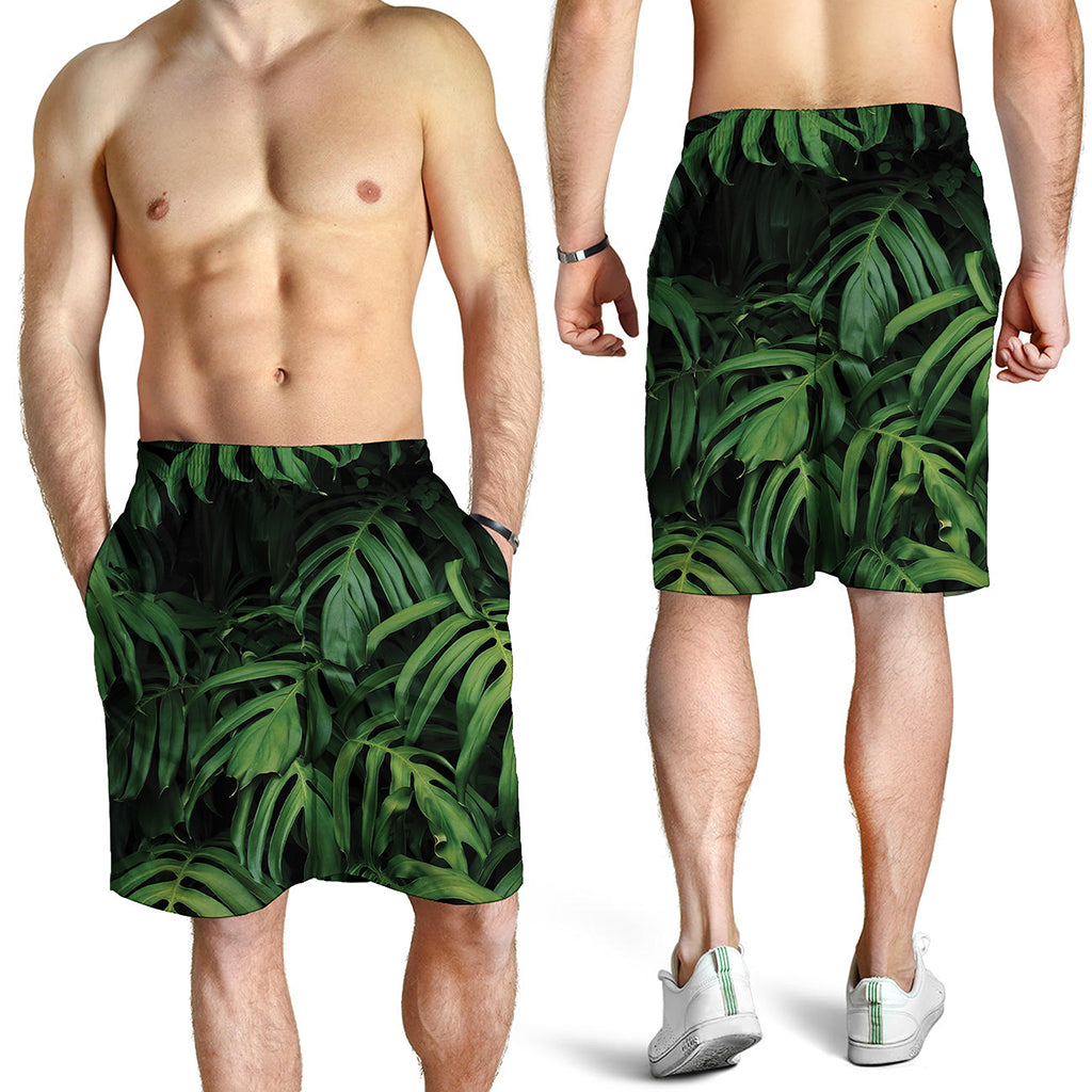 Green Monstera Leaf Print Men's Shorts