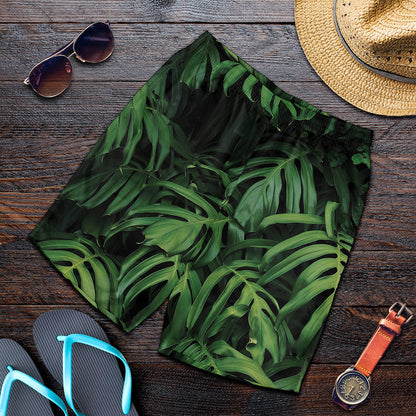 Green Monstera Leaf Print Men's Shorts