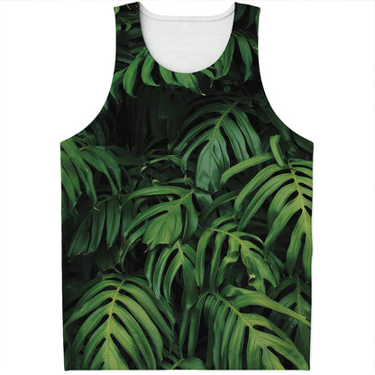 Green Monstera Leaf Print Men's Tank Top