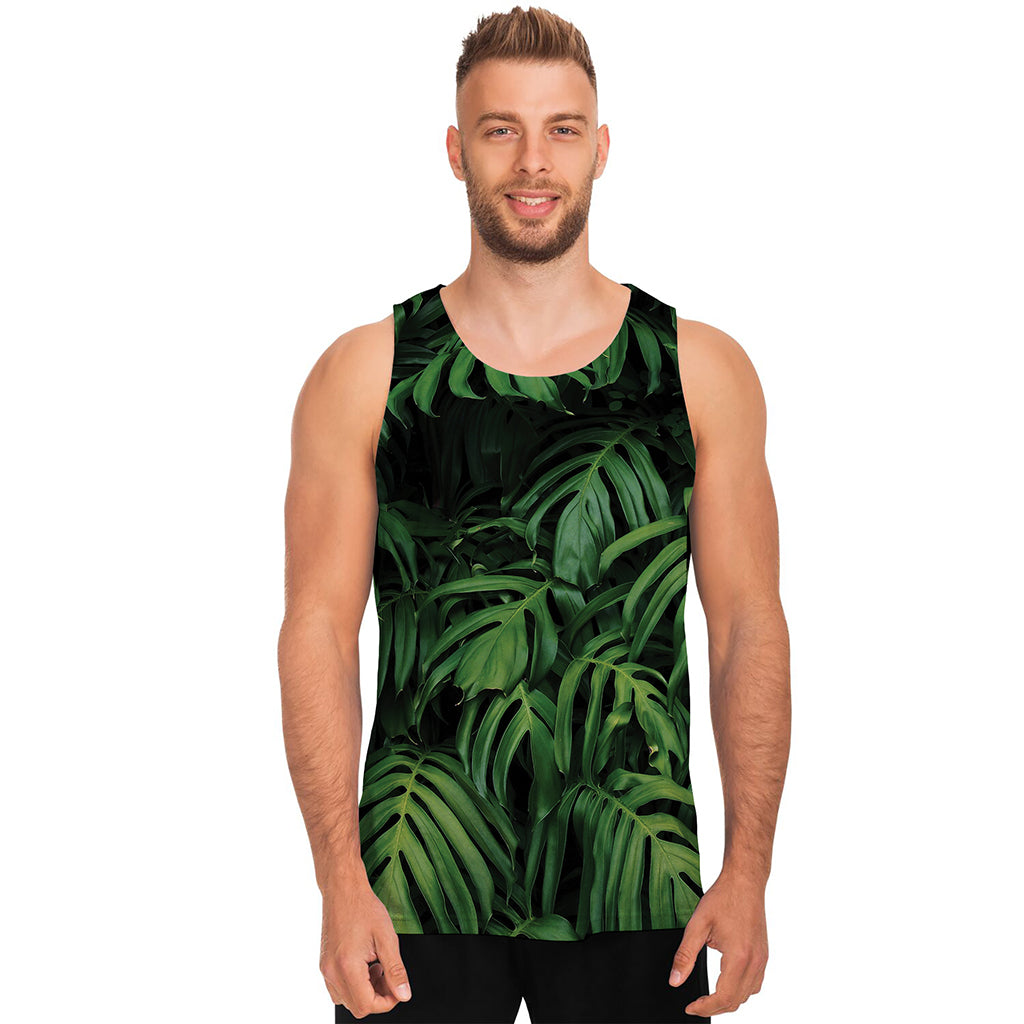 Green Monstera Leaf Print Men's Tank Top