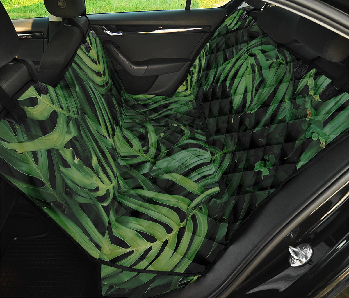 Green Monstera Leaf Print Pet Car Back Seat Cover