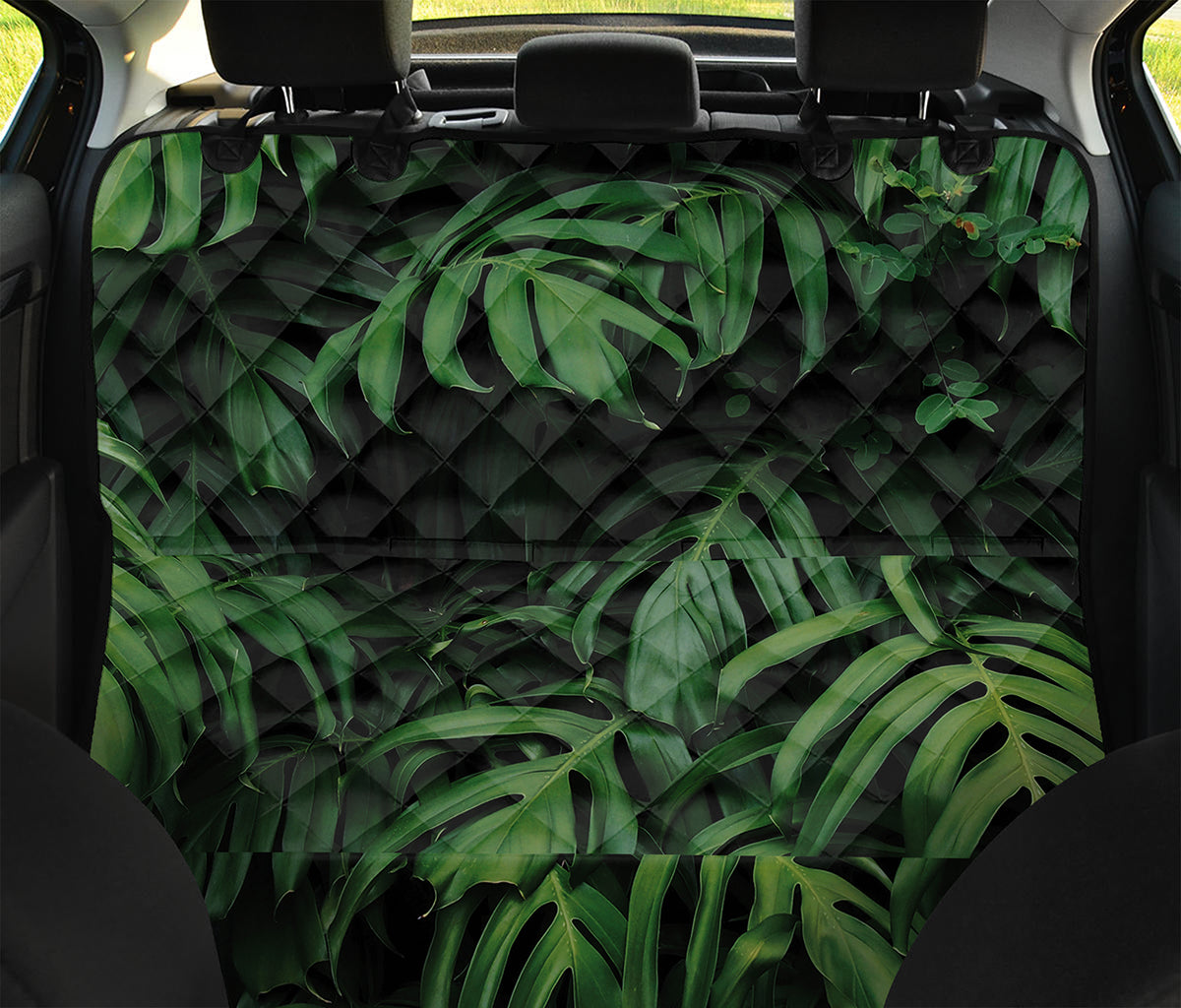 Green Monstera Leaf Print Pet Car Back Seat Cover
